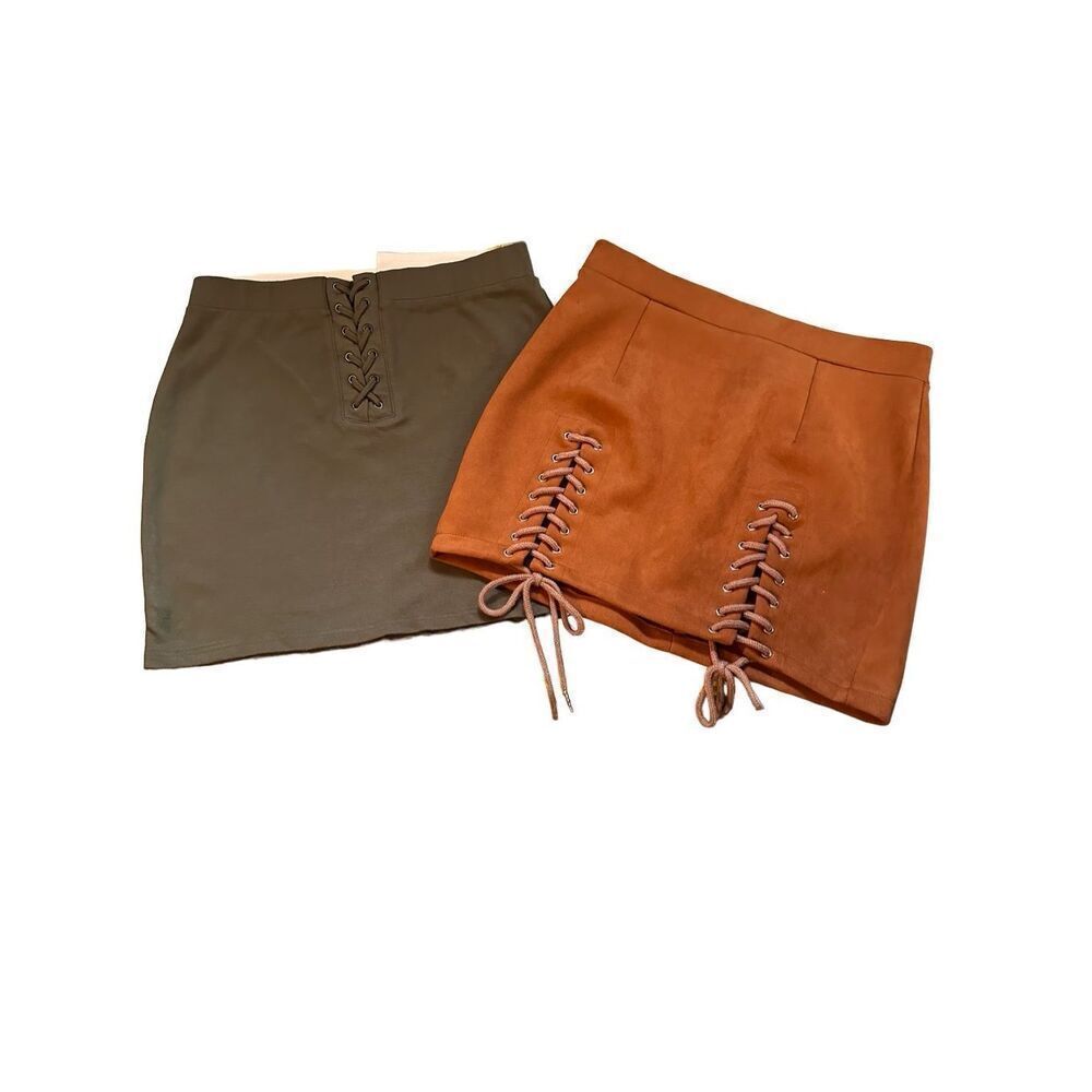 ZAFUL lace-up suede mini 2 pack skirts